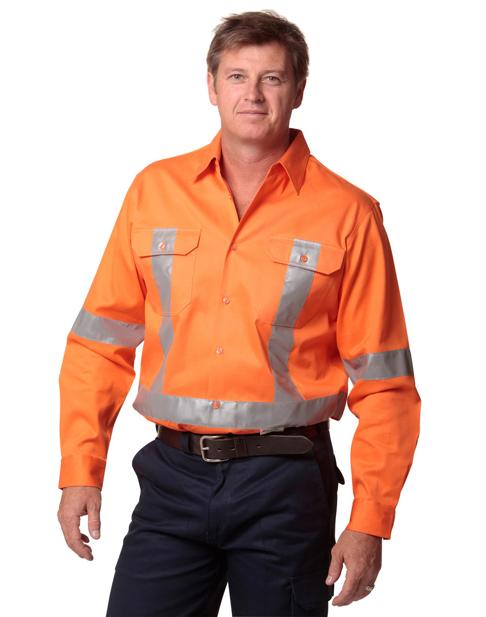 Hi-Vis Cotton Drill Long Sleeve Safety Shirt with RTX Pattern 3M Tape SW56