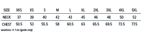 Henley 1900L Size Chart