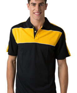 BeSeen Pique Knit Polo BSP2012 Black Light Gold White