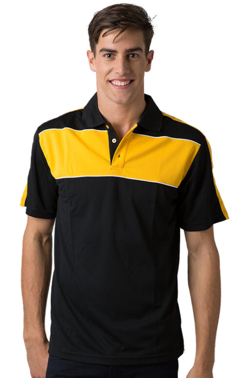 BeSeen Pique Knit Polo BSP2012 Black Light Gold White