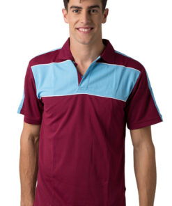 BeSeen Pique Knit Polo BSP2012 Burgundy Sky White