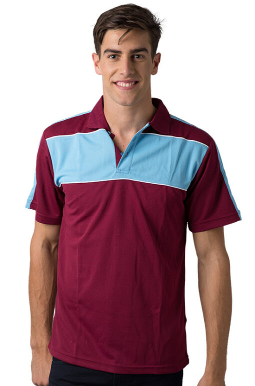 BeSeen Pique Knit Polo BSP2012 Burgundy Sky White