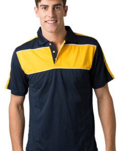 BeSeen Pique Knit Polo BSP2012 Navy Light Gold White