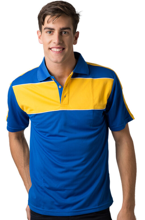 BeSeen Pique Knit Polo BSP2012 Royal Light Gold White