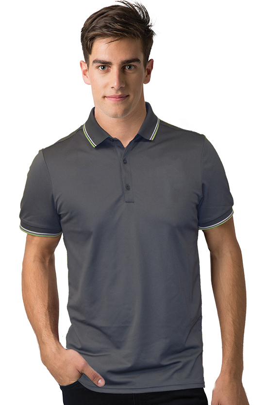 Be Seen Men's Charcoal Polo With Striped Collar & Cuffs BSP2016