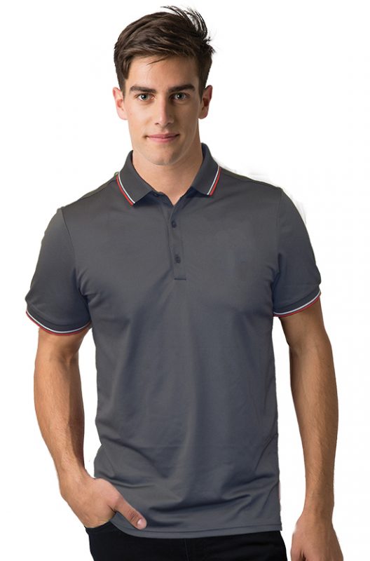 Be Seen Men's Charcoal Polo With Striped Collar & Cuffs BSP2016