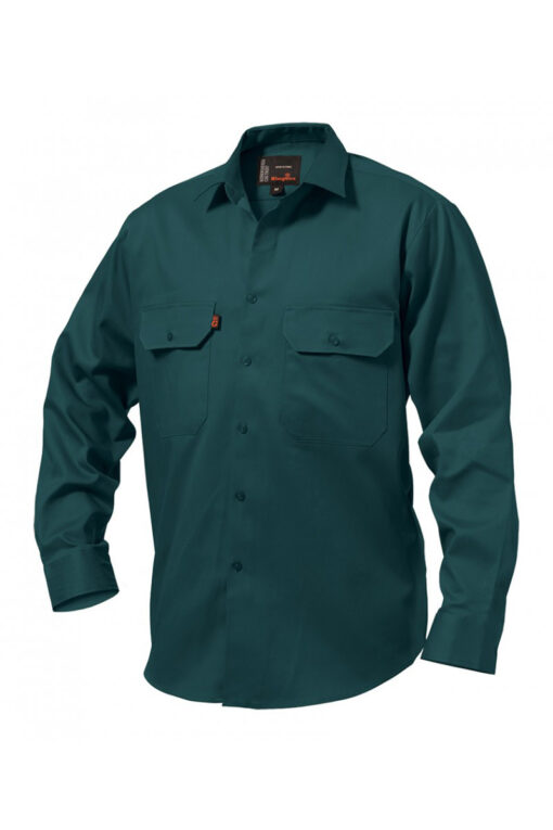 kinggee open front drill shirt K04010 Green