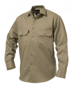 kinggee open front drill shirt K04010 khaki