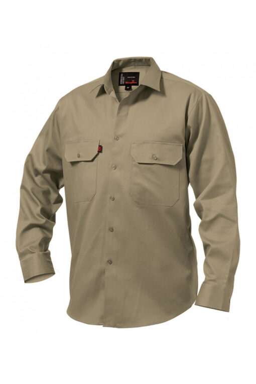 kinggee open front drill shirt K04010 khaki
