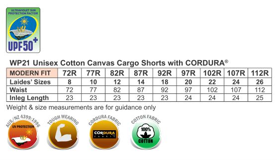 size chart for work shorts